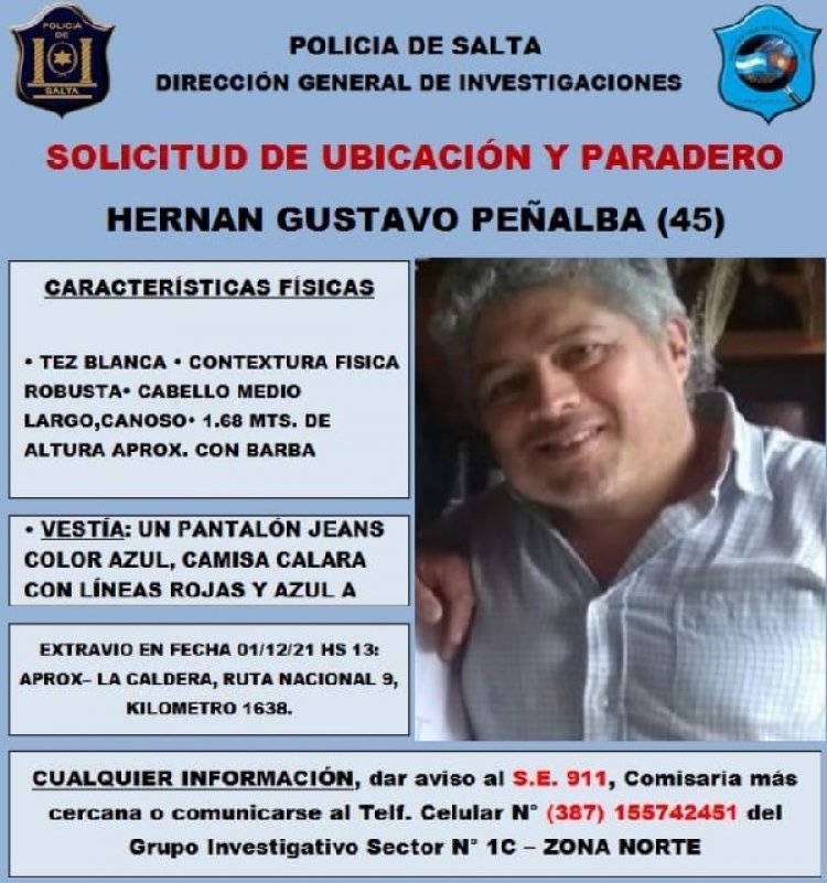 Encontraron sin vida al hombre buscado intensamente en La Caldera